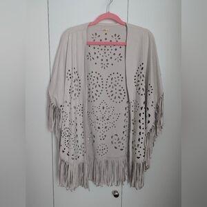 Hollister Light Gray Fringe Poncho with Cutout Design